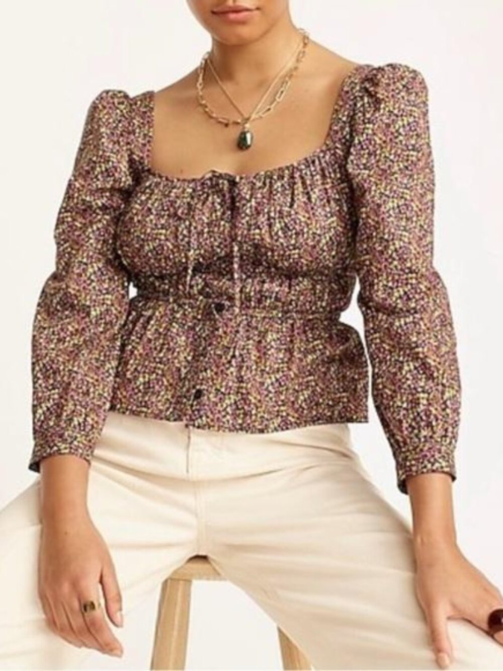 J. Crew X Liberty® Busy Izzy Cinched-Waist Organic Cotton Top Size 00 NWT